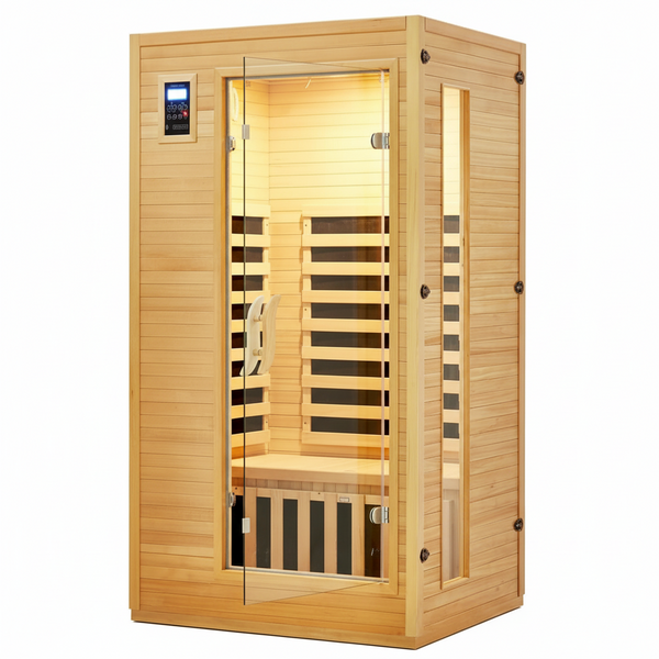Infrared Sauna Built for Indoor Relaxation, Low EMF Carbon Crystal Panels, Canadian Hemlock Wood, Dual Controllers