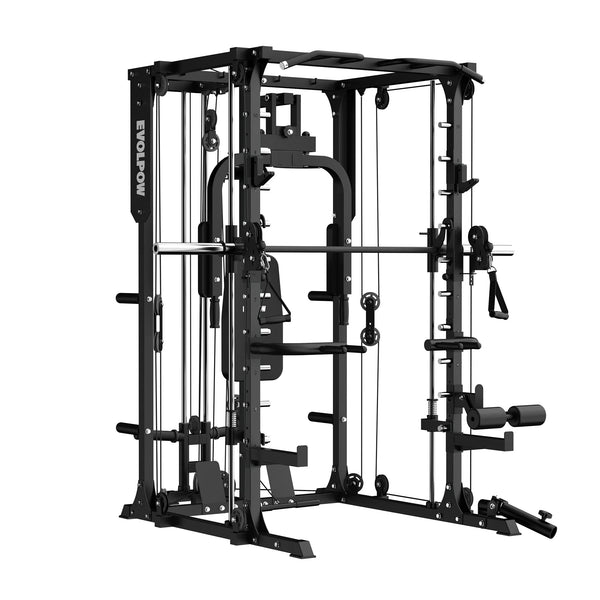 Smith Machine Home Gym Built to Support Full-Body Strength Training, 6-in-1 Station System, Steel Frame