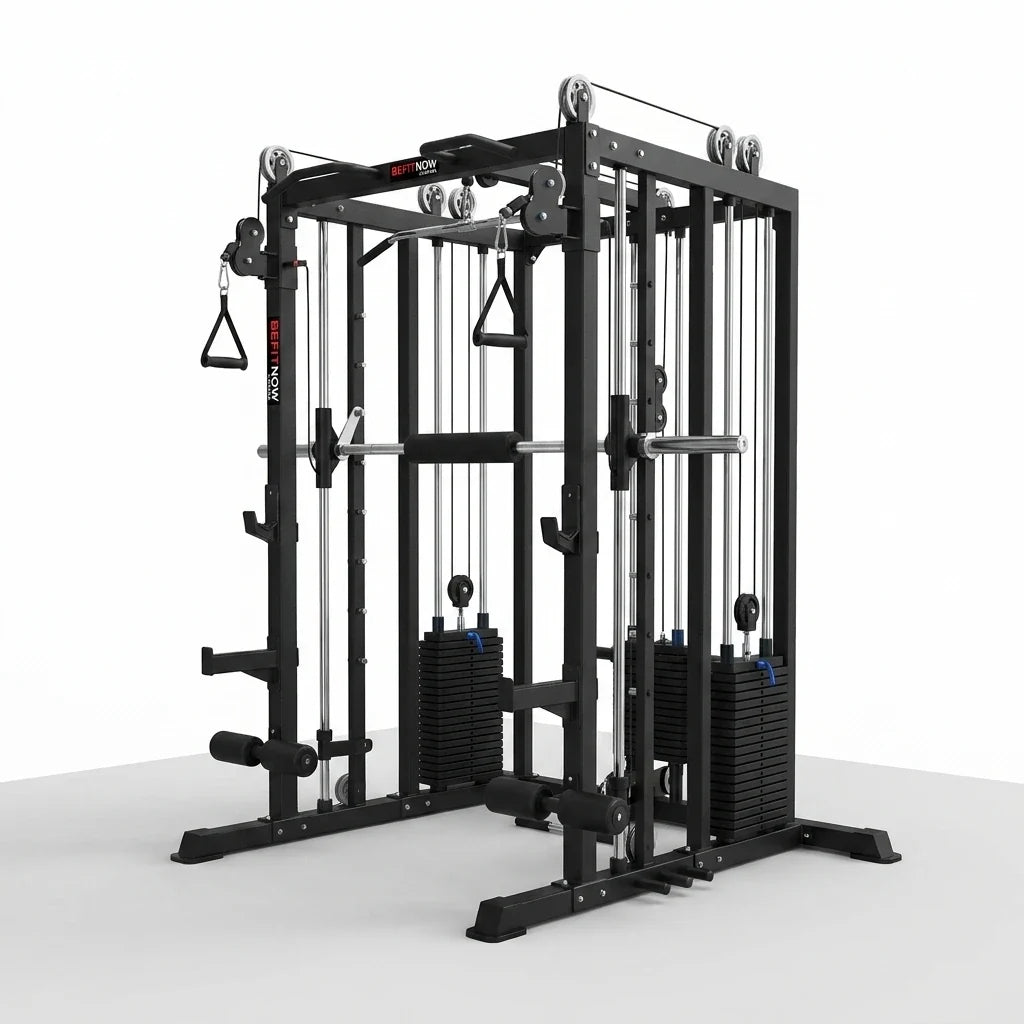 Smith Machine Gym System Built for Complete Strength Training, Triple Cable Stacks, 1000+ Exercises, 2500 lb Rating — Studio Shot